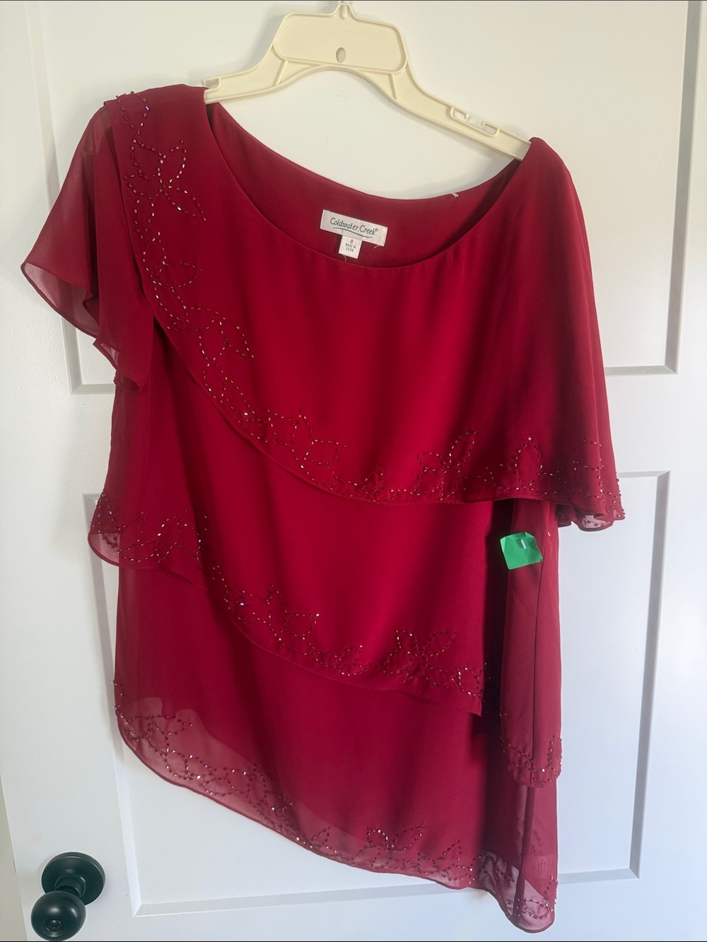 Coldwater Creek Women's Red Layered Beaded Chiffon Blouse